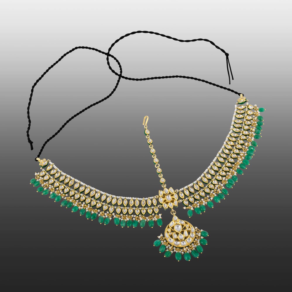 Polki Mathapatti with Emerald Drop Chandbali Design